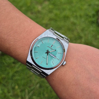 Reloj Poedagar Texturizado Plateado-Agua Marina (Modelo 830)