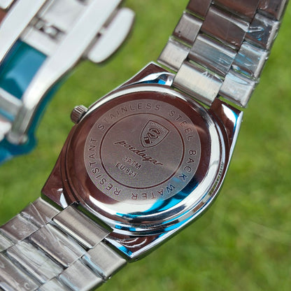 Reloj Poedagar Texturizado Plateado-Agua Marina (Modelo 830)