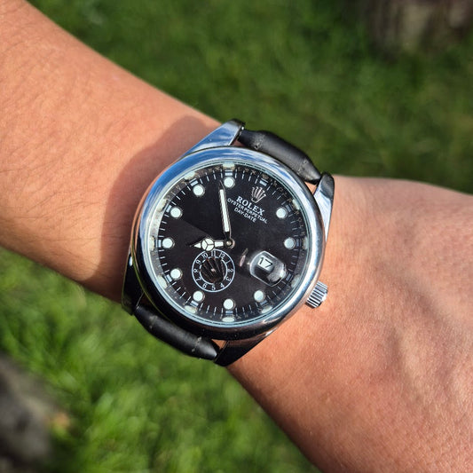 Reloj Rolex Cuero Day Date Negro + Caja Gratis