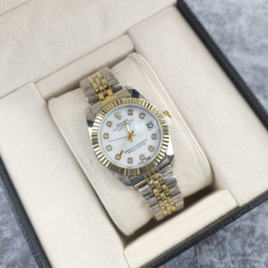 Rolex Femenino Date Just Bisel Estriado Imperial Blanco