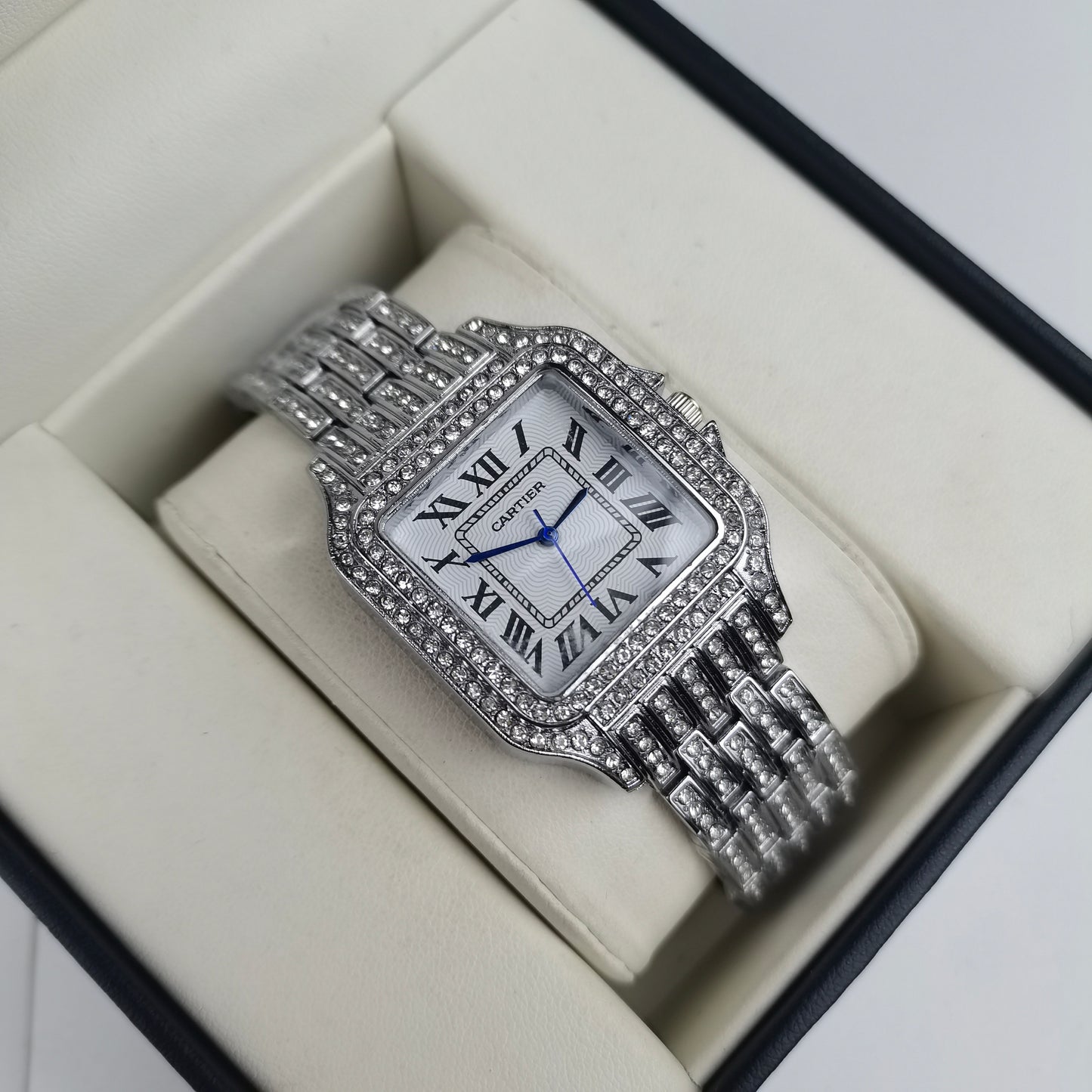 Cartier Santos Cubano Plateado Cara Blanca