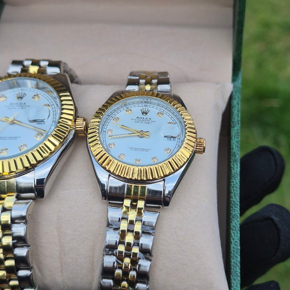 Relojes Rolex Pareja Date Just Imperial Blancos + Caja De Lujo GRATIS
