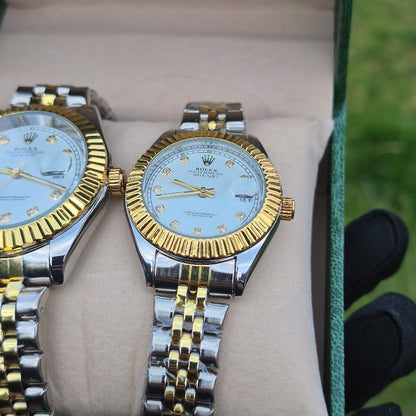 Relojes Rolex Pareja Date Just Imperial Blancos + Caja De Lujo GRATIS