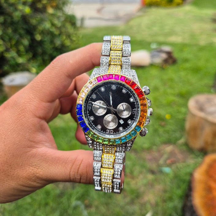 Reloj Cubano Arcoiris Plateado