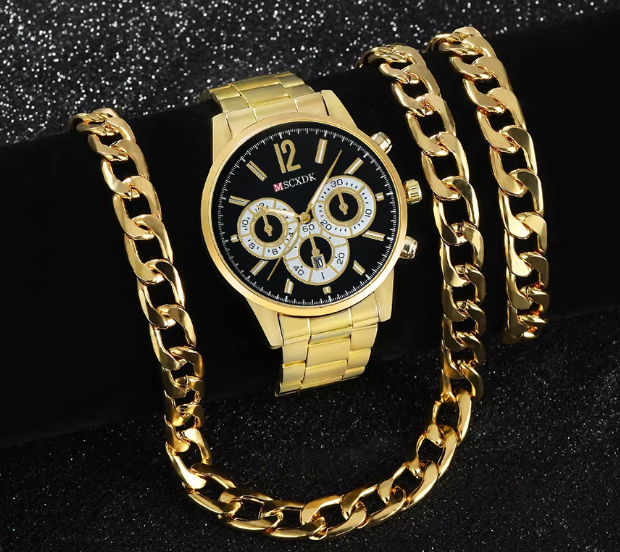 Combo reloj dorado+Cadena+Pulsera