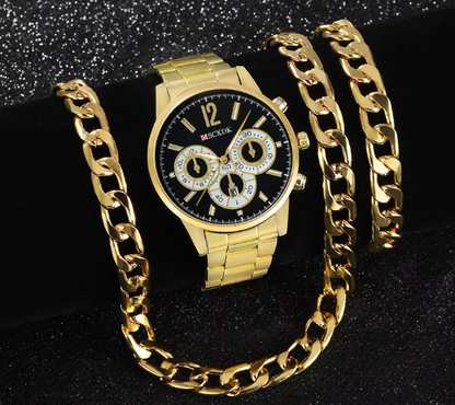 Combo reloj dorado+Cadena+Pulsera