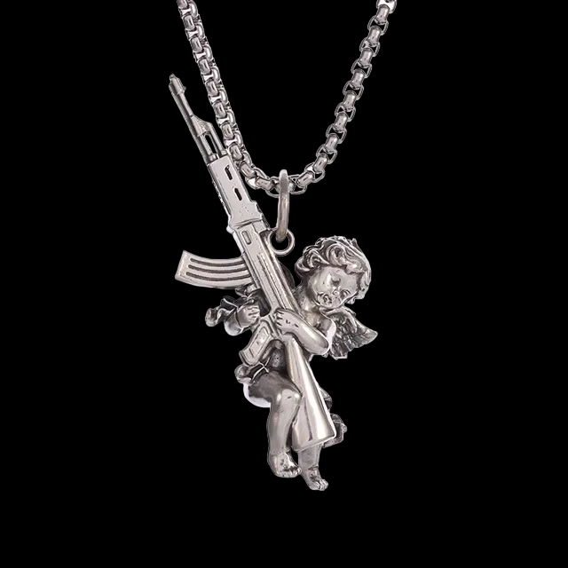 Cadena Dije Ángel Con Arma