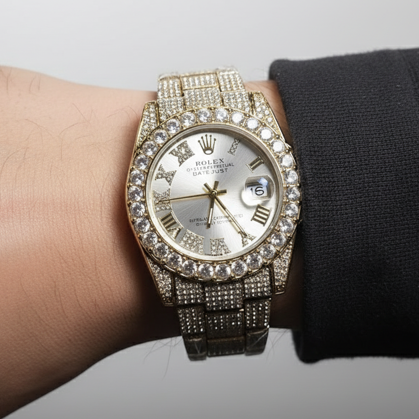 Rolex Oyster Perpetual DateJust Dorado Plateado Cubano