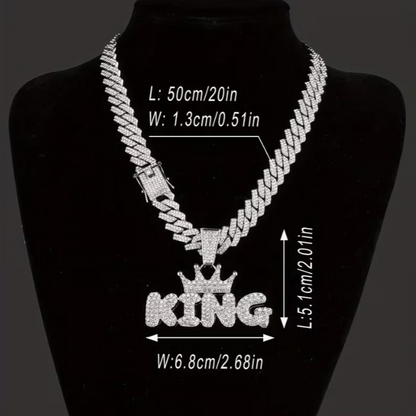 Cadena Cubana Plateada + Dije KING Premium