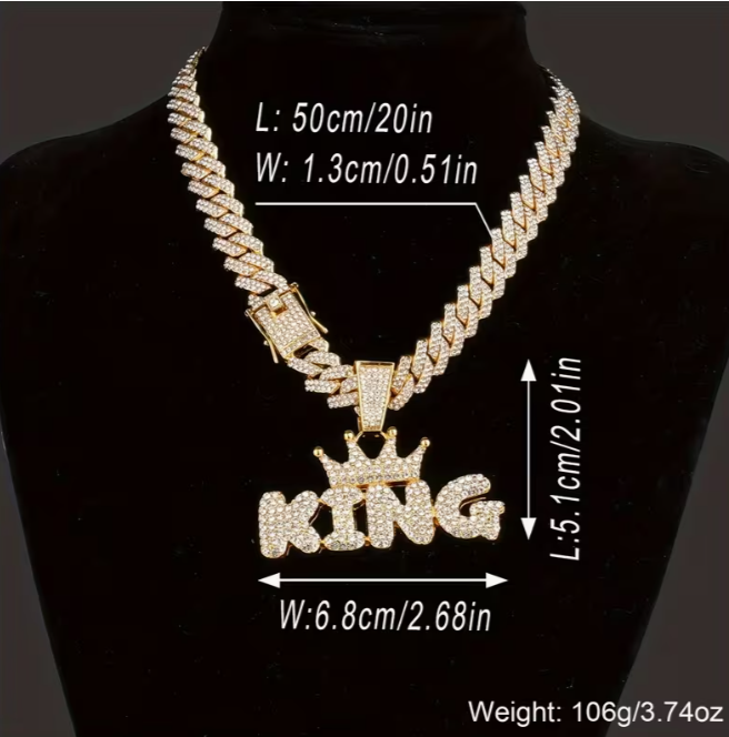 Cadena Cubana Dorada + Dije KING Premium