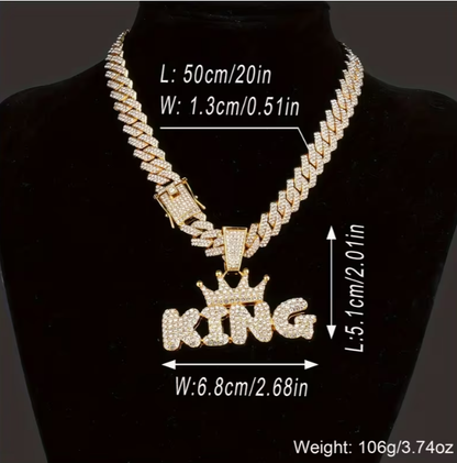 Cadena Cubana Dorada + Dije KING Premium