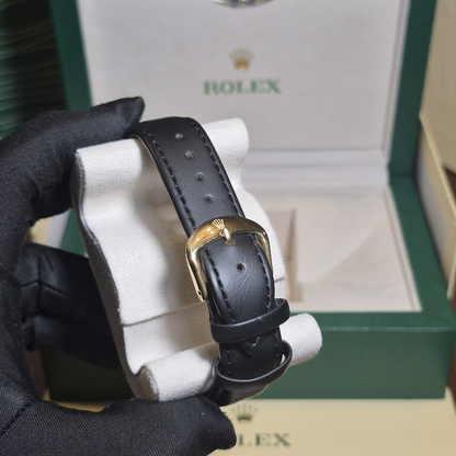 Rolex Oyster Perpetual Plateado Cuero Negro