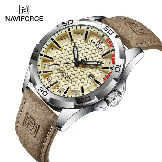 Reloj Deportivo Naviforce Beige Correa Cuero PU