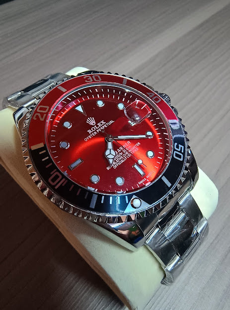 Reloj Rolex (Plateado/Rojo/Negro)