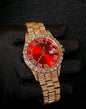 Reloj Dorado con fondo rojo