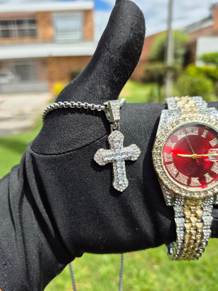 Reloj Imperial Rojo + Dije Cruz + Anillo Premium