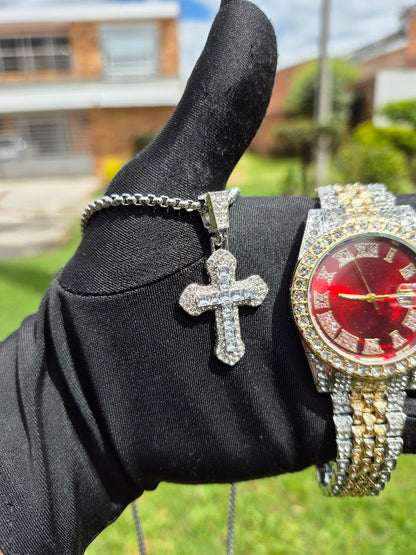 Reloj Imperial Rojo + Dije Cruz + Anillo Premium