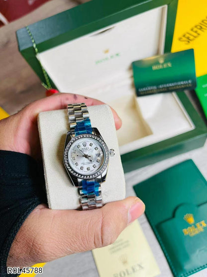 Rolex Femenino Date Just Bisel Perlas Plateado