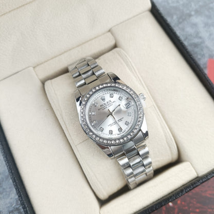 Rolex Femenino Date Just Bisel Perlas Plateado