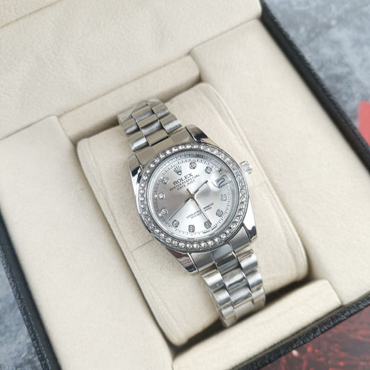 Rolex Femenino Date Just Bisel Perlas Plateado
