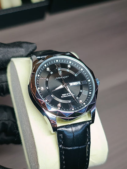Reloj Poedagar pulso en cuero (Plateado/Negro)