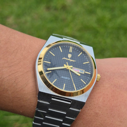 Reloj Poedagar Texturizado Plateado-Bronce (Modelo 830)