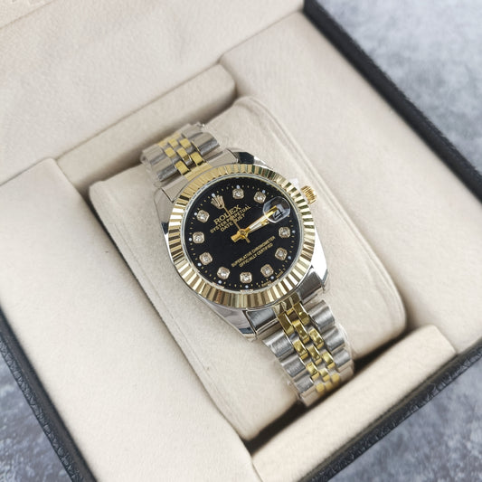 Rolex Femenino Date Just Bisel Estriado Imperial Negro