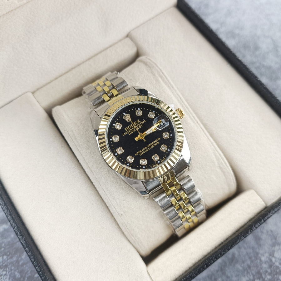 Rolex Femenino Date Just Bisel Estriado Imperial Negro