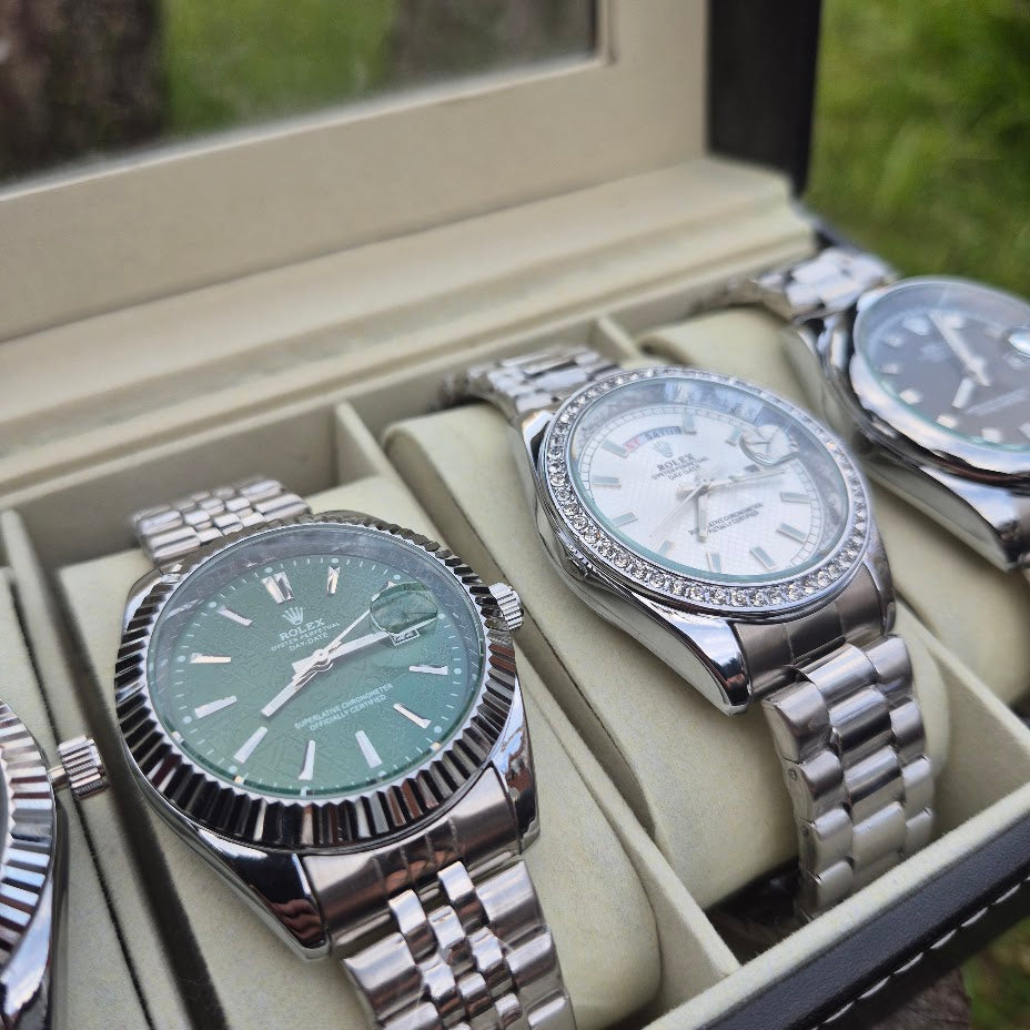 Combo Emprendedor Dubai Alta Gama Rolex AAA Maquinaria visible + 6 cajas individuales