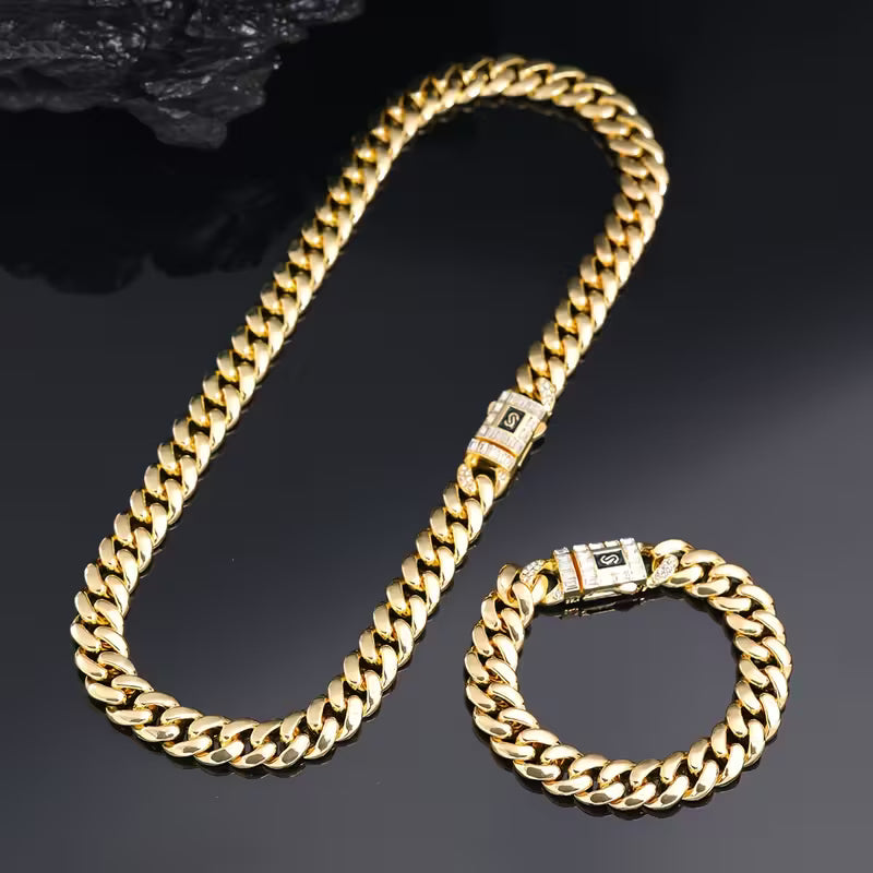 Set Cadena + Pulsera De Lujo Doradas