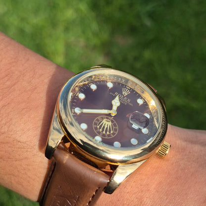 Reloj Rolex Cuero Day Date (Cafe-Dorado) + Caja Gratis