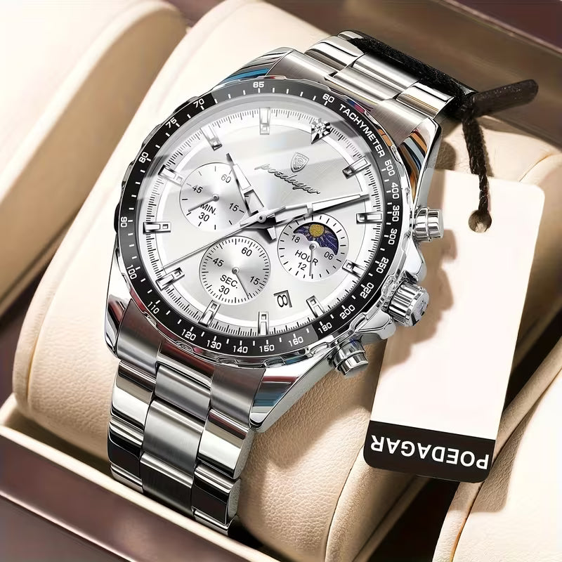 Reloj Poedagar Masculino Edicion Calendario Lunar + Cronografos