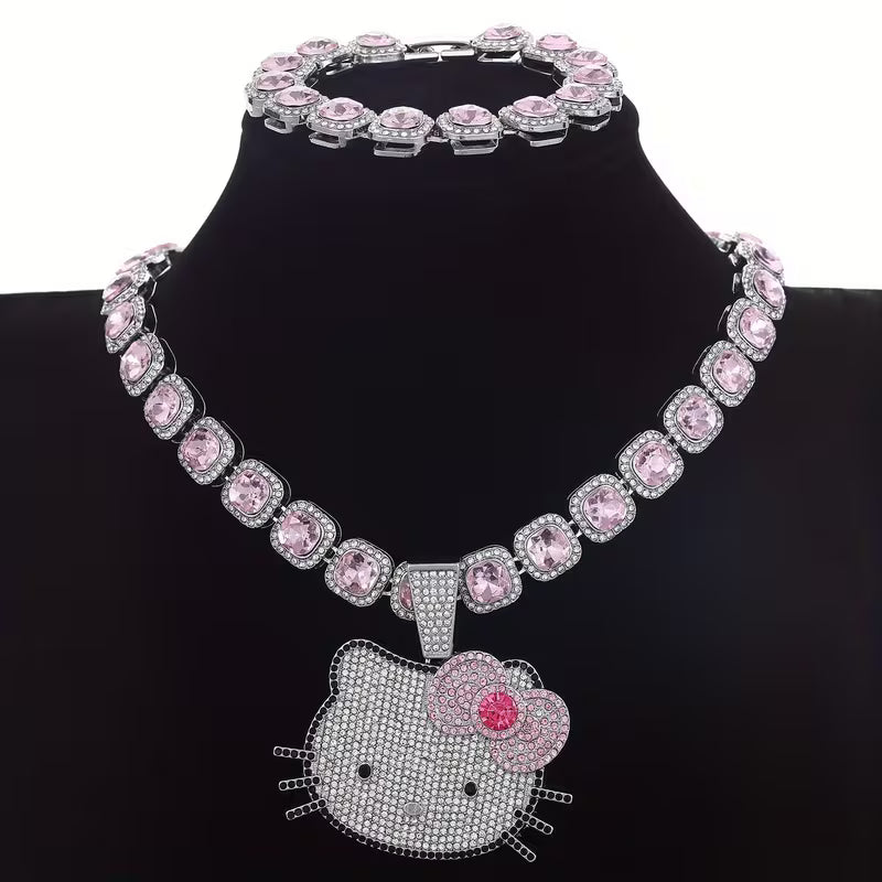 Set Cadena Perlas + Pulsera Perlas + Dije Hello Kitty