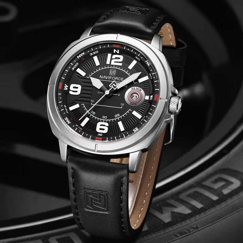 Reloj Deportivo Naviforce Negro Correa Cuero PU