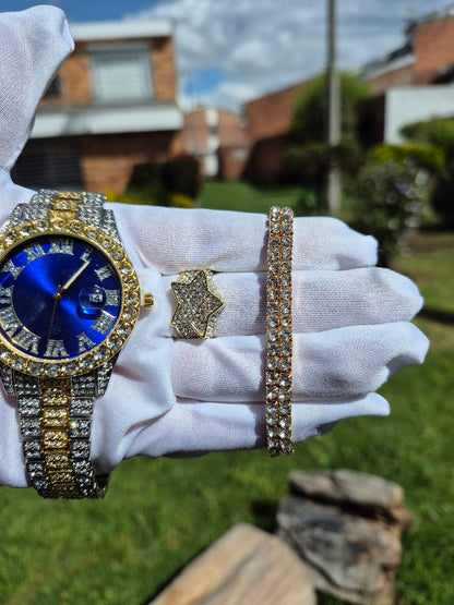 Reloj Imperial Azul + Anillo Estrella + Pulsera Elastica