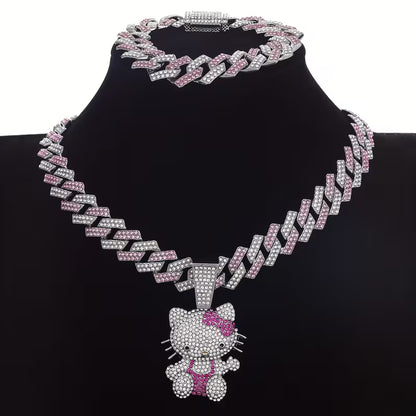 Set Cadena Cubana + Pulsera Cubana+ Dije Hello Kitty