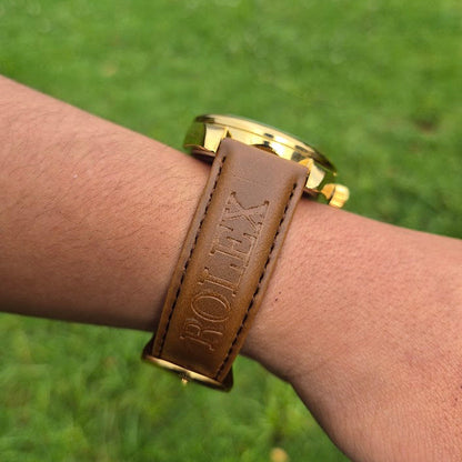 Reloj Rolex Cuero Day Date (Cafe-Dorado) + Caja Rolex GRATIS