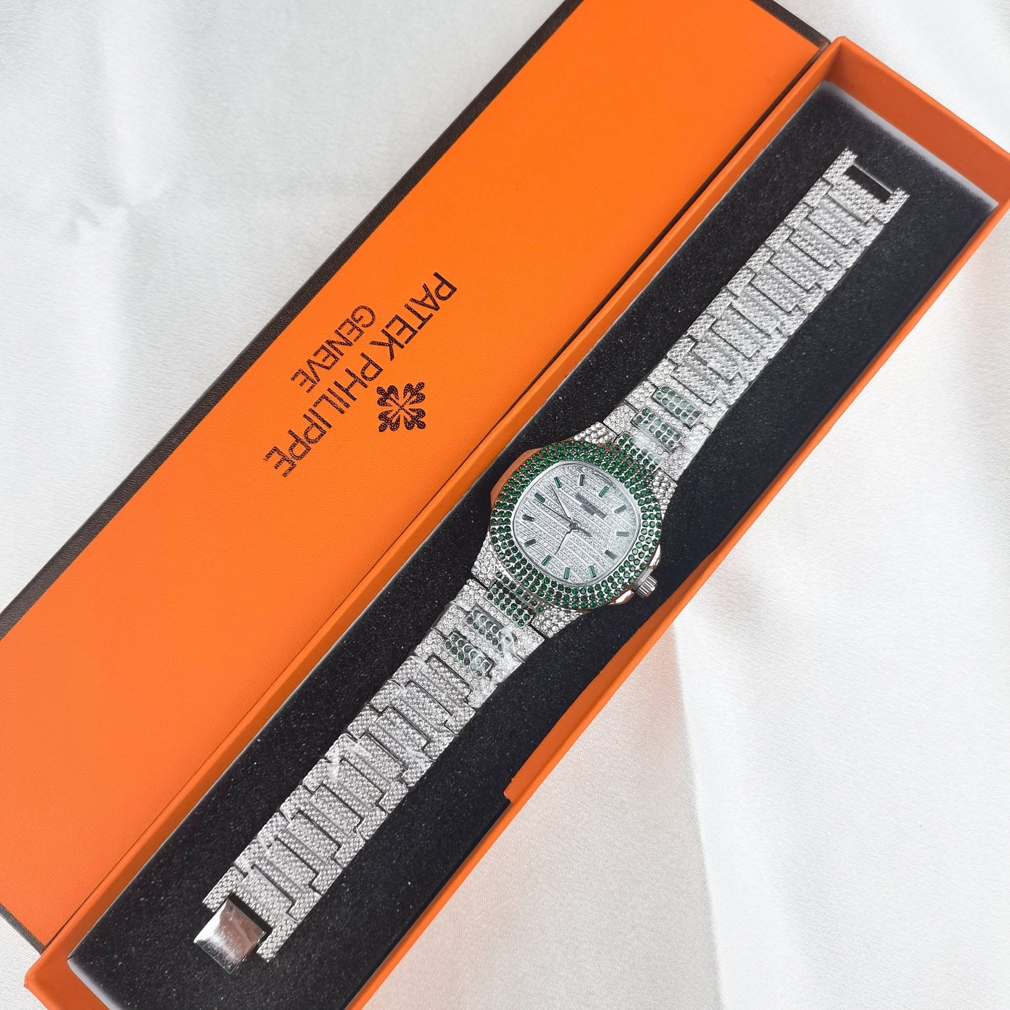 Patek Philippe Cubano Plateado - Verde Oliva