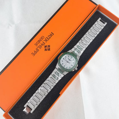 Patek Philippe Cubano Plateado - Verde Oliva