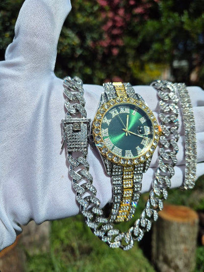 Reloj  Cubano Imperial Verde + Cadena ´+ Pulsera