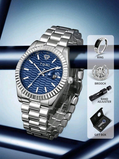 Reloj Tomi Azul + Anillo Ajustable + Broche + Caja Lujo GRATIS