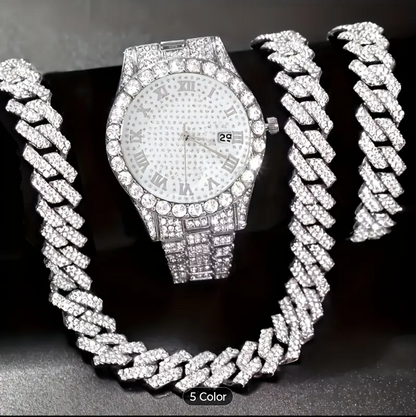 Reloj Cubano Blanco + Cadena 35cm + Pulsera Cubana
