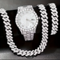 Reloj Cubano Blanco + Cadena 35cm + Pulsera Cubana