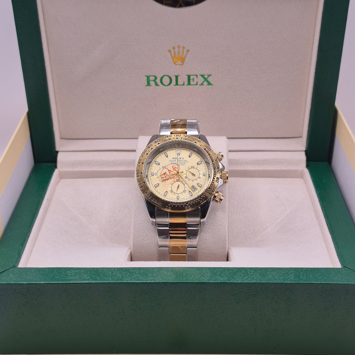 Rolex Daytona Semiautomático Tapa Transparente Two Tone Dial Dorado