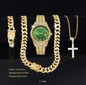 Reloj Cubano Verde + Cadena + Pulsera + Dije Cruz GRATIS