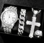 Reloj Cubano Plateado + Pulsera Cubana + Dije Cruz + Anillo GRATIS