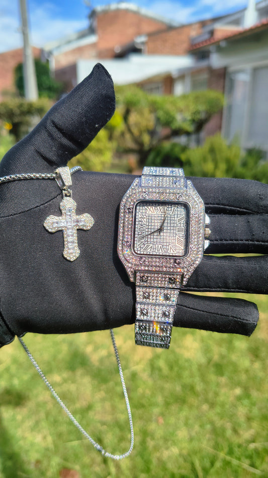 Reloj Cubano Cuadrado + Dije Cruz