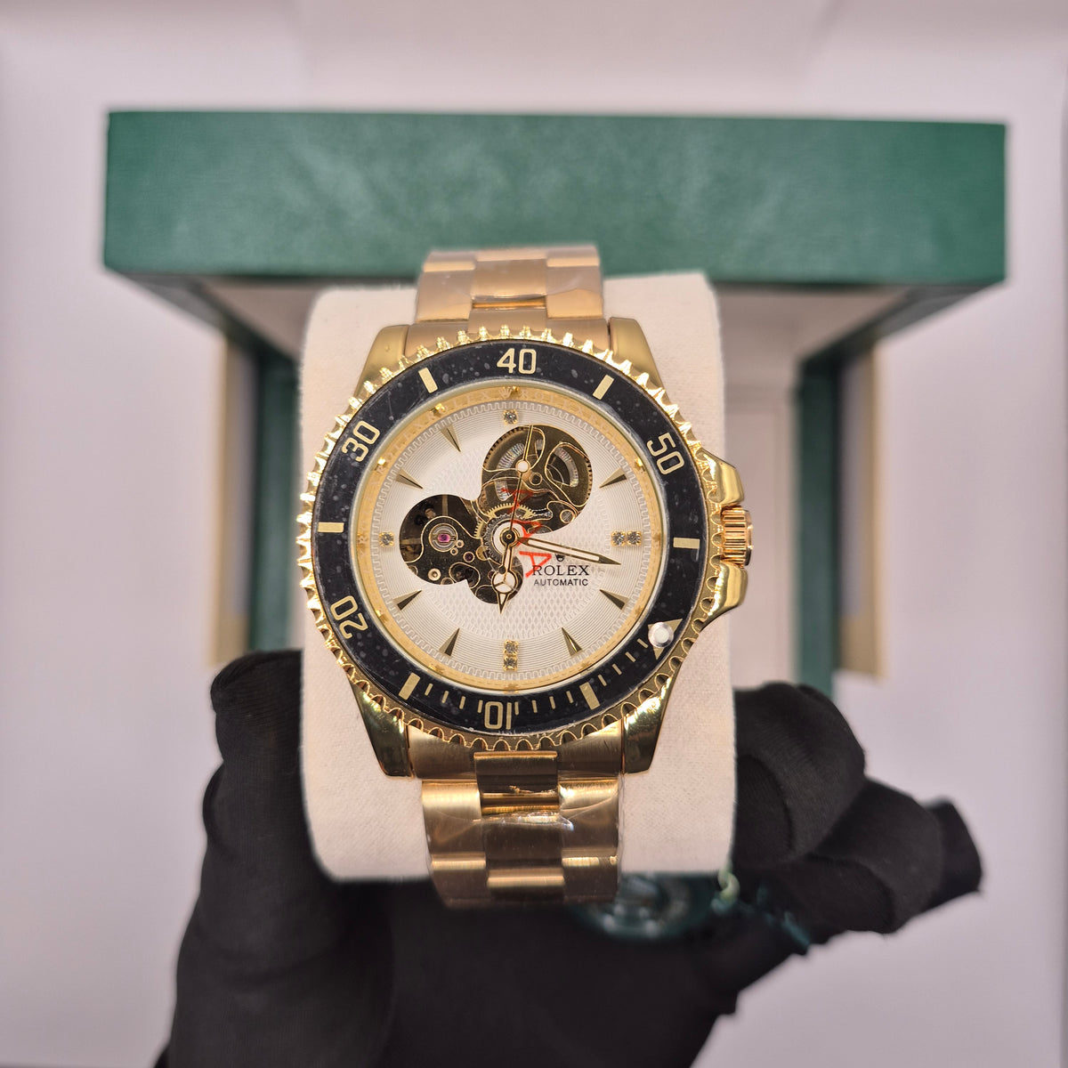 Rolex Submariner Automático Corazón Abierto Full Gold Dial Blanco