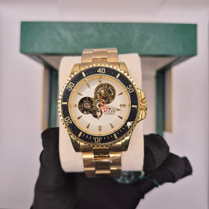 Rolex Submariner Automático Corazón Abierto Full Gold Dial Blanco