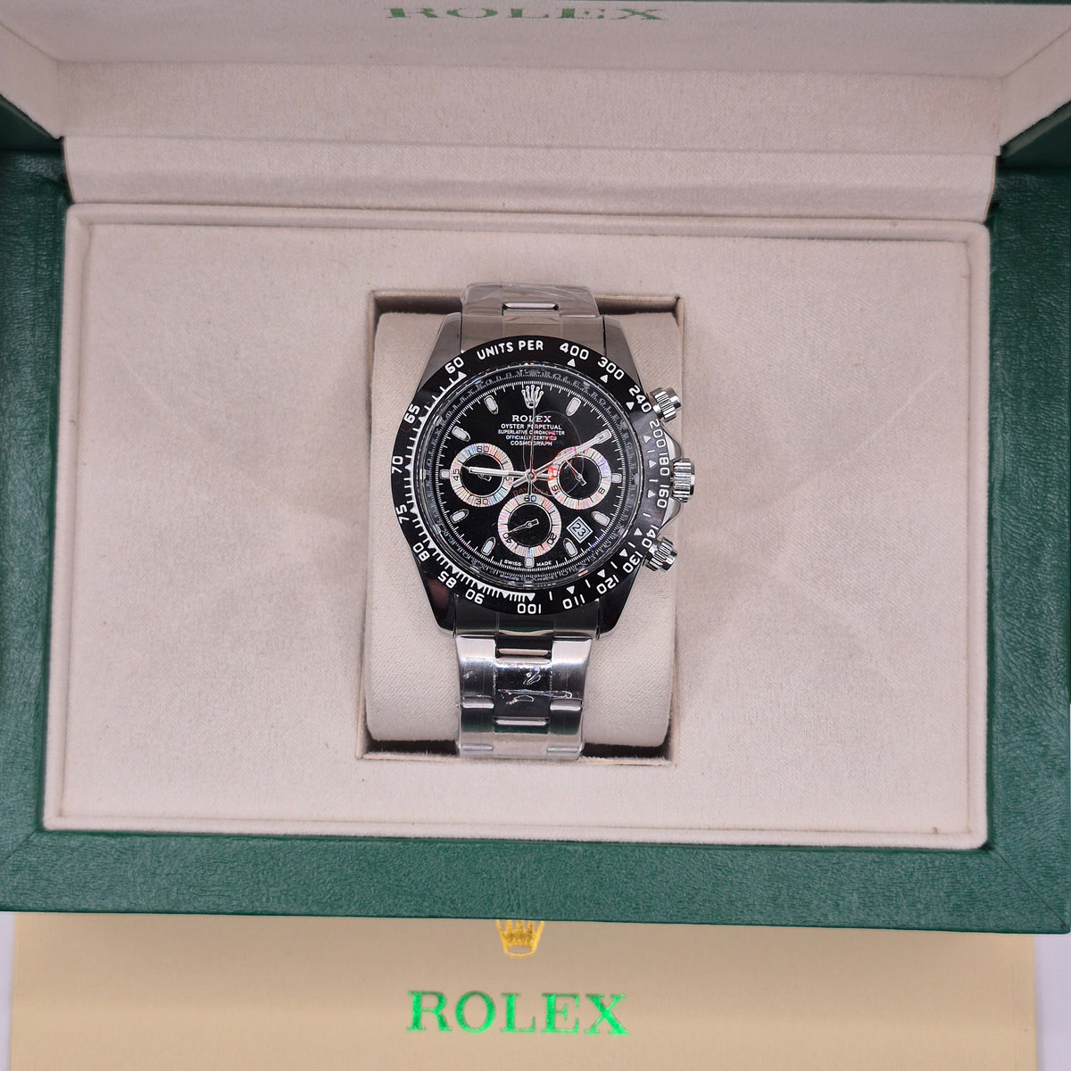 Rolex Daytona Semiautomático Tapa Transparente Full Silver Dial Negro